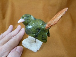 (Y-BIR-SO-421) Songbird green red bird gemstone STONE carving Peru song ... - $28.04