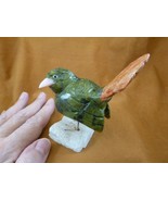 (Y-BIR-SO-421) Songbird green red bird gemstone STONE carving Peru song ... - $28.04