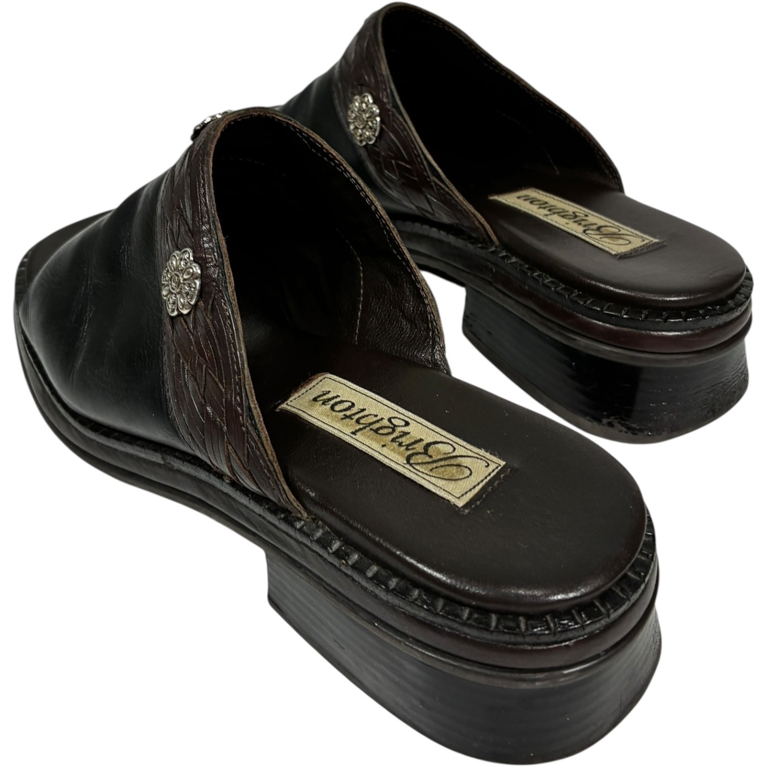 Brighton Winter Black/Brown Leather Slip-on Mule Clogs Floral Accents women's 7M Item image 7