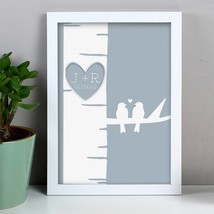 Personalised Grey Love Birds White A4 Framed Print, Wedding Day Gift, Anniversar - £14.38 GBP