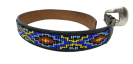 Vintage Silver Creek Collection Multicolored Beaded Black Leather Belt Size 28 - £22.35 GBP