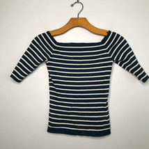 Zara Sweater S Blue Stripe Off Shoulder Ribbed Knit Half Sleeve Pullover - $21.11