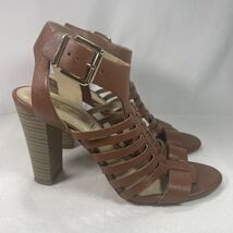 Women’s Brown Leather Open Toe Heels Pump Size 7 1/2 INC International C... - $11.83