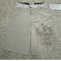 Boys Shorts Cargo Emachine Beige Flat Front Adjustable Waist Relaxed $36-size 16 - £10.59 GBP