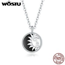 WOSTU 925 Sterling Silver Sun Round Necklace Black Energy Cute Chain For Women U - £19.65 GBP