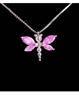 16&quot; Sterling  Dragonfly necklace - Pink Topaz butterfly pendant - Garden... - £99.60 GBP