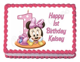 Minnie Mouse 1st Birthday Edible Cake Image Cake Topper - $9.99+