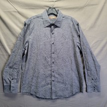 Tasso Elba Mens Long Sleeve Black &amp; Gray Paisley Button Up Shirt Sz M - £20.37 GBP