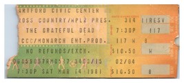 Grateful Dead Concert Ticket Stub March 14 1981 Hartford Connecticut - £50.61 GBP