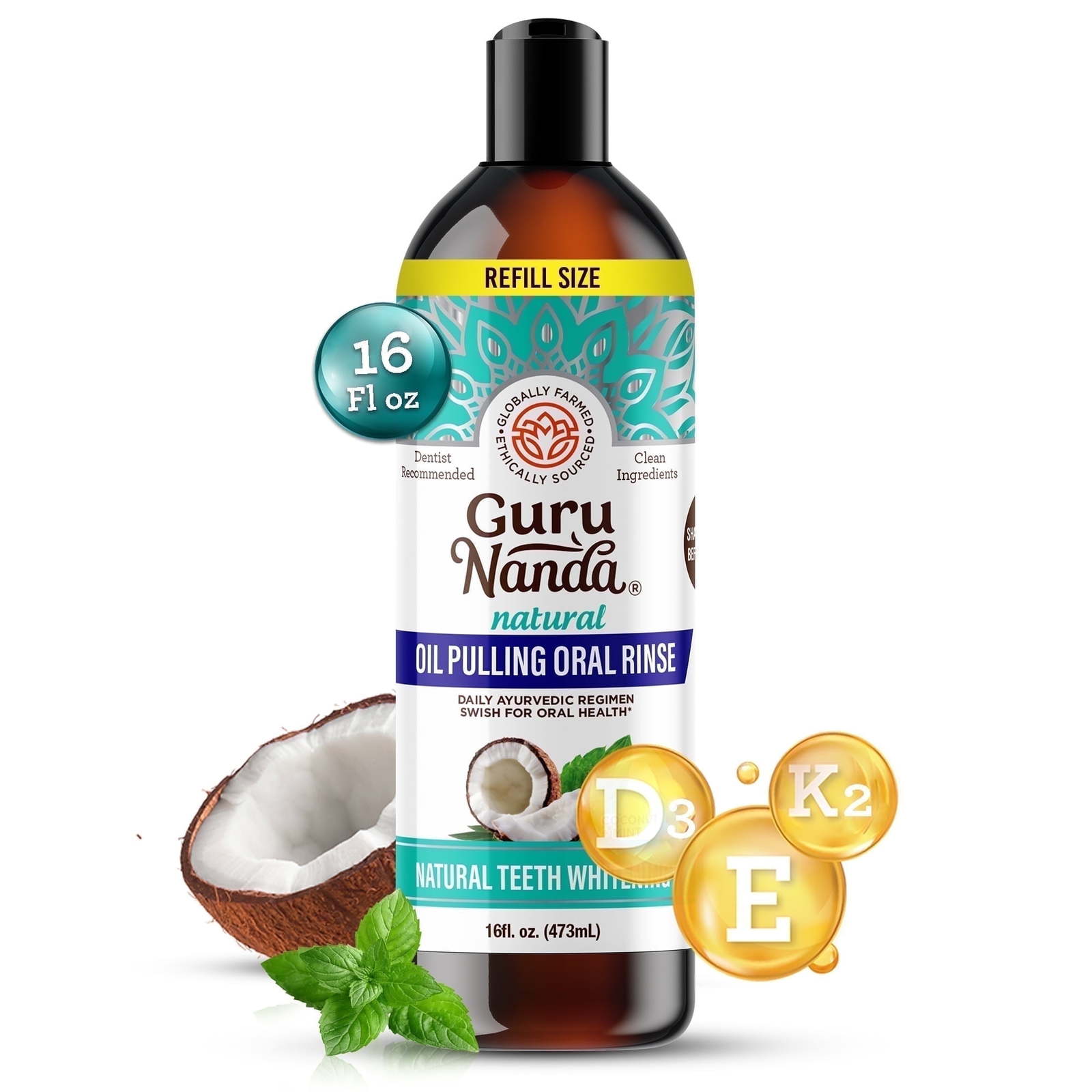GuruNanda Cocomint Oil Pulling with Essential Oils and Vitamins - 16 oz