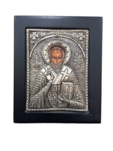 7&quot; Plata Pura 950 Antiguo Griego Ortodoxo San Nicolás Bendición Icono Gr... - $51.48