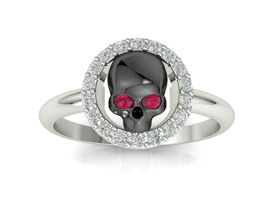 Antique Black Skull Ring Gothic Engagement Ring in Two-Tone Wdding Silver Ring - £95.71 GBP