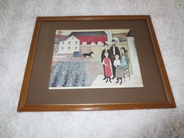 Vtg. Framed Rural Island Amish Folk Art Print By Constantine Kermes - 15&quot; X 12&quot; - £31.27 GBP