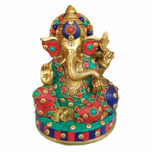 Brass multicolor Ganesh Statue handcrafted Indian art work home decor office use - £163.57 GBP
