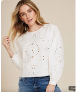 Maurices Eyelet Long Sleeve Blouse M White Romantic Feminine Top Shirt 2... - €25,10 EUR