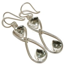 Green Amethyst Faceted Gemstone 925 Silver Overlay Handmade Dangle Drop Earrings - £7.81 GBP