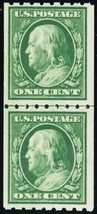 390, Mint 1¢ VF Coil Line Pair Post Office Fresh! Cat $72.50 - Stuart Katz - £47.28 GBP
