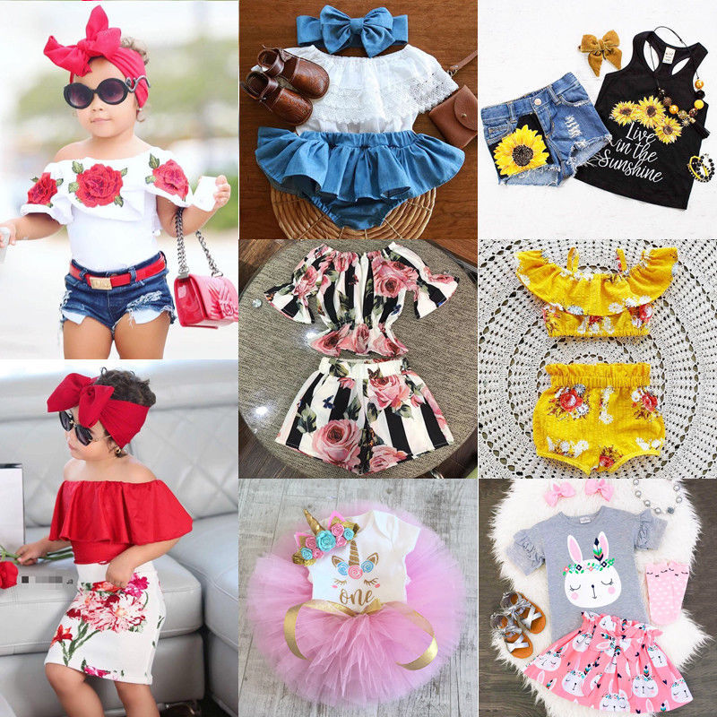 Canis Newborn Kid Baby Girls Floral Off Shoulder Tops Shorts Tutu Outfit... - $3.99