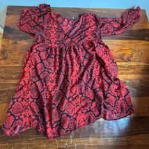 Zara Woman Red Black Snakeskin Print Babydoll Dress V-Neck Long Sleeve S... - $18.81