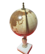 Vintage Rotating Small Desk World Globe On Wood &amp; Marble Base Brown Whit... - £15.52 GBP
