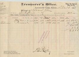Leavenworth County Kansas Treasurer's Office Property Tax Statement 1907 - $27.72