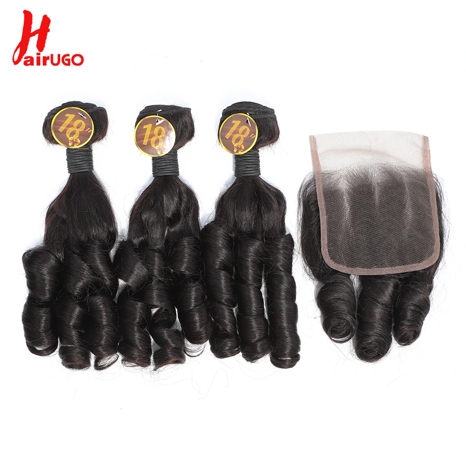 Romance Curly Human Hair Bundles With 4×4 Lace Closure Remy Bouncy Curly Bundles - £70.31 GBP+