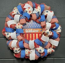 Patriotic Wreath Front Door July 4 Memorial Day Independence Day Summer USA 22in - £51.94 GBP