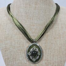 Vintage Necklace Classy Green Pendant (2 inch) 18 Inch Long Multi Rope - $268.92 MXN