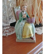 Victorian Woman Figurine with Hat &amp; Fan in Chair Vintage - $24.99