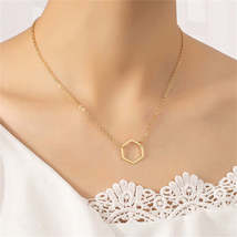 18K Gold-Plated Open Hexagon Pendant Necklace - £10.35 GBP
