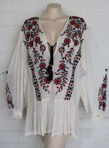 New Free People Size M Wild Dreams White Embroidered Oversized Gauze Tun... - $59.40