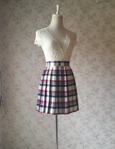 Red White Pleated Plaid Skirt Outfit Women A-line Mini Plaid Pleated Skirts image 4