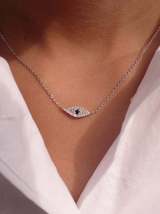 1.40Ct Blue Sapphire &amp; Diamond Evil Eye Pendant Necklace 14k White Gold Over - £72.76 GBP