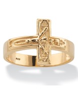 MENS 14K GOLD OVER STERLING SILVER CROSS CRUCIFIX RING SIZE  8 9 10 11 1... - £75.05 GBP