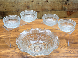 HTF Antique INDIANA GLASS Serving Bowl &amp; Dessert Bowl ROSE POINT BAND - ... - $39.33 CAD
