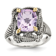 Shey Couture Silver with 14K Accent Antiqued Cushion Pink Quartz Ring QTC1519 - £55.61 GBP