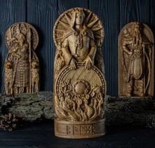 9&quot; Baldr - Statue Scandinavian God Wooden Carved Figure Wood Handmade Exclusive - £115.57 GBP