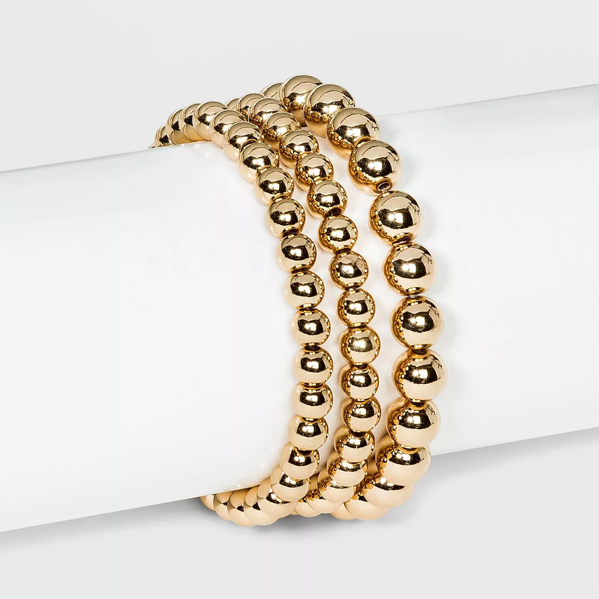 Brass Beaded Bracelet 3pc - A New Day™ Gold: Nickel-Free Elastic Band, O... - $368.38 MXN