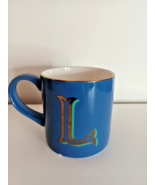 Opalhouse Stoneware Letter L Blue Coffee Mug Monogram Initial L Gold &amp; T... - £8.88 GBP