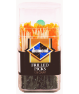125 Frilly Frilled Wood Toothpicks Green Gold picks skewer cheese fruit ... - $15.48