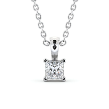Princess Solitaire Lab Grown Four Claw Stud Diamond Pendant 14K White Gold - $800.00