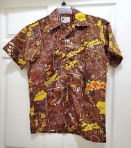 Waikiki Holiday Mens XL Hawaiian Polynesian Shirt FIJI ISLANDS Brown Vintage - £68.30 GBP