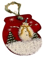 Red Glass Mitten WELCOME Christmas Ornament Painted Snowman Gingham Ribb... - $188.25 MXN