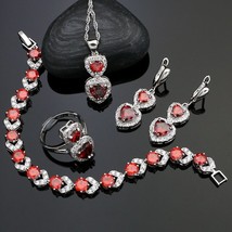 Heart Shaped Red Stone 925 Silver Bridal Jewelry Sets for Women Wedding Accessor - £23.88 GBP