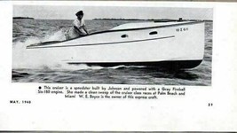 1940 Magazine Photo Johnson Cruiser Speedster Boat Gray Fireball Six-150... - £8.31 GBP