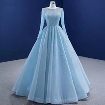 Muslim Blue Luxury Wedding Dresses 2021 Beaded Lace Up High-end Bridal Dress Cus - £954.17 GBP