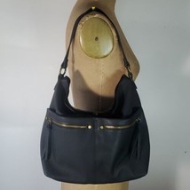Sonoma Hobo NEW Bag Black Faux Leather Brass Hardware Pockets Shoulder S... - $22.54