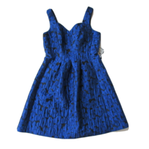 NWT Nine West Metallic Jacquard Fit &amp; Flare in Cobalt Blue Black Pleated Dress 6 - £19.48 GBP