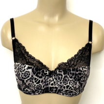 Frederick&#39;s of Hollywood Demi Bra size 32 DD Underwire Padded Lace Black Animal - $17.99