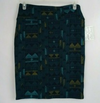 NWT Lularoe Cassie Pencil Skirt Jade With Yellow &amp; Blue Geometric Design... - £12.12 GBP